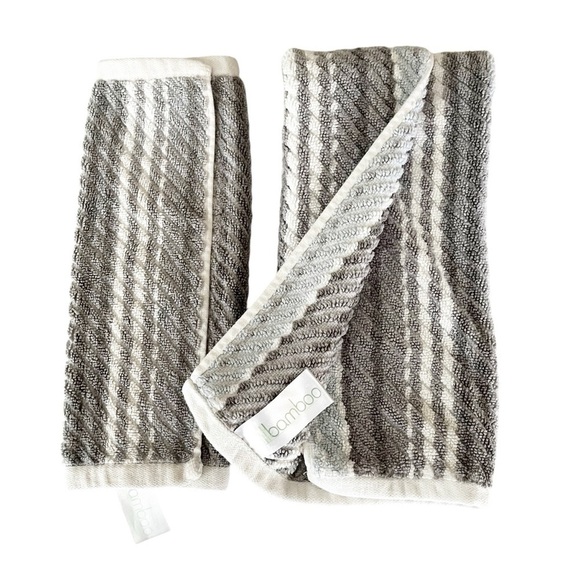 Bamboo Bathroom Hand Towels | One Hand Towels 1 Wash Cloth Striped Textured Gray - Picture 7 of 8